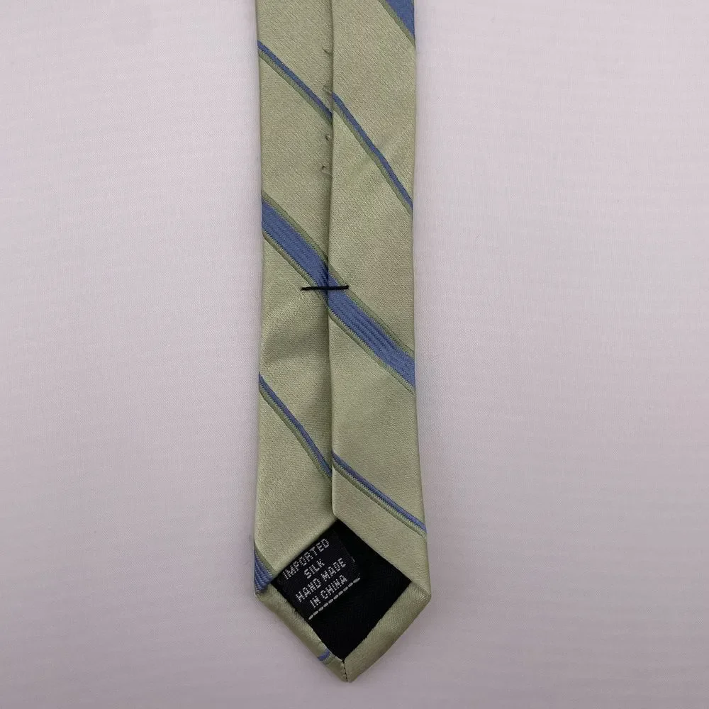 CROFT & BARROW Men's Designer Silk Necktie Green Blue Striped Handmade China 60